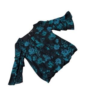 Roz & Ali Teal Floral Bell Sleeve Top